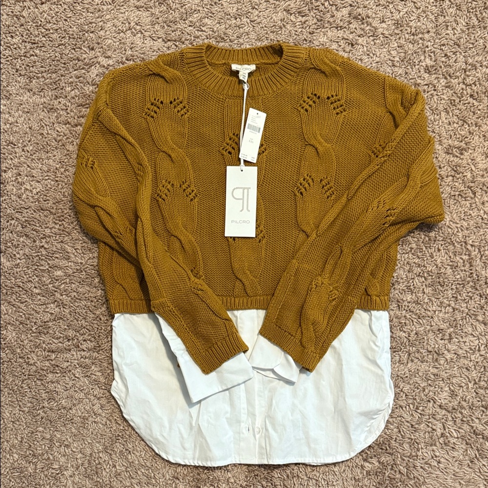 Pilcro Mustard Sweater with White Hem
